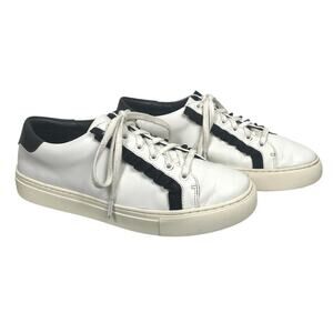 Tory Burch Sport Leather Ruffle Sneakers White Blue Size 9 Preppy Sporty Casual